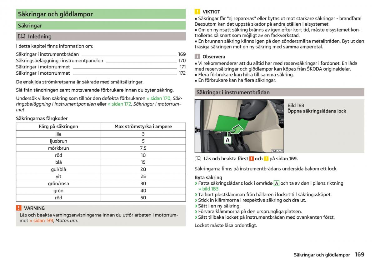 Skoda Rapid instruktionsbok / page 171