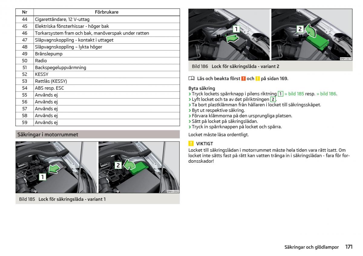 Skoda Rapid instruktionsbok / page 173