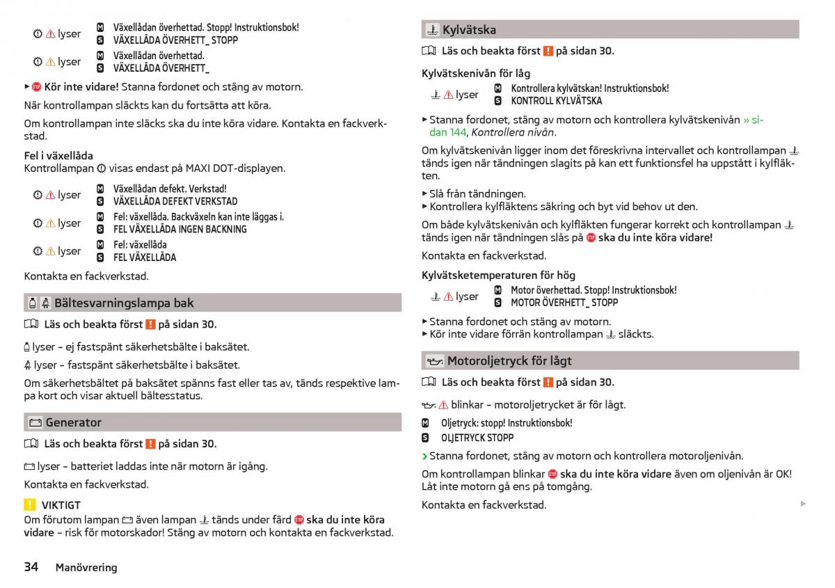 Skoda Rapid instruktionsbok / page 36