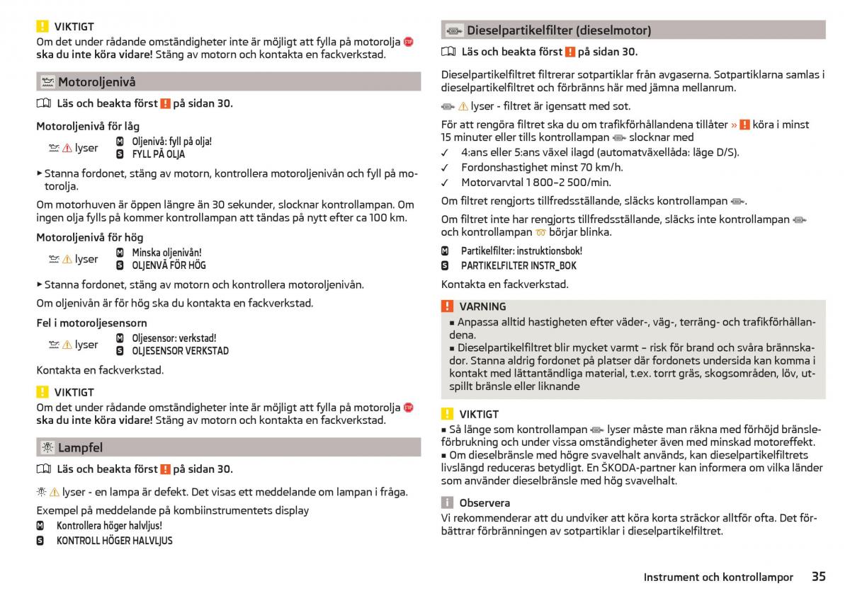 Skoda Rapid instruktionsbok / page 37