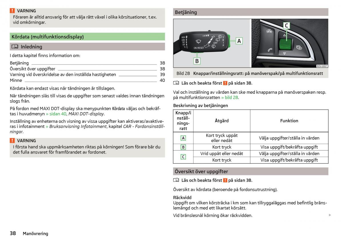 Skoda Rapid instruktionsbok / page 40