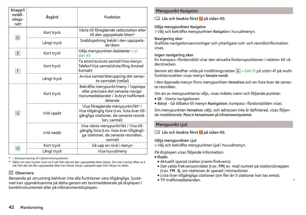 Skoda Rapid instruktionsbok / page 44