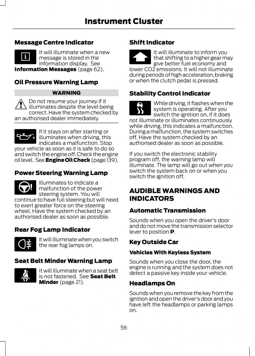 Ford B Max owners manual / page 58