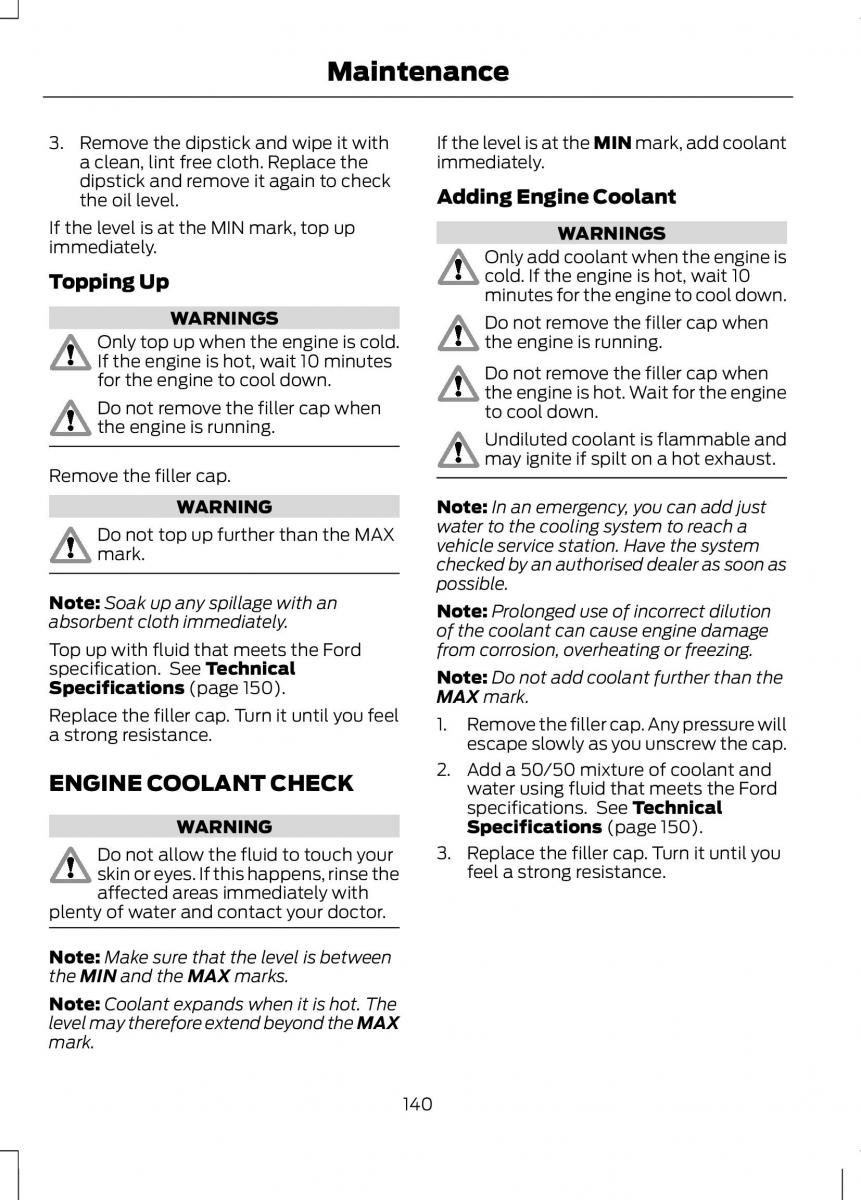 Ford B Max owners manual / page 142