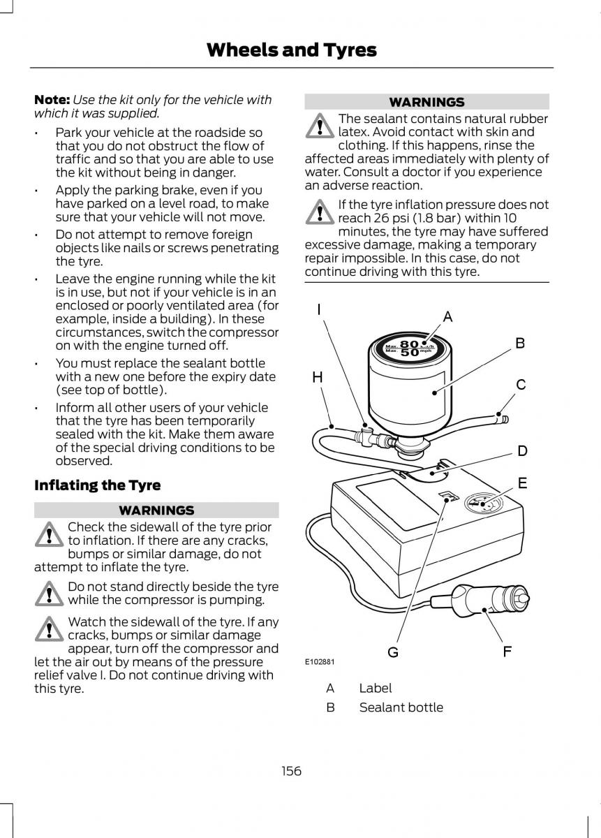 Ford B Max owners manual / page 158