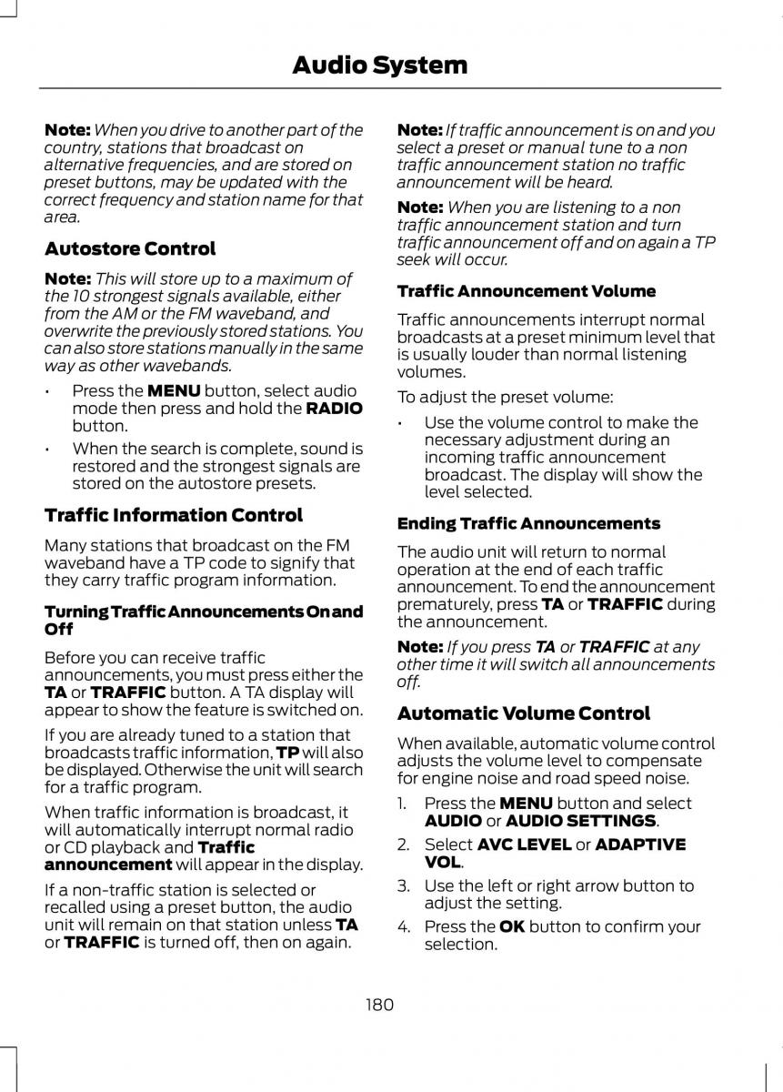 Ford B Max owners manual / page 182