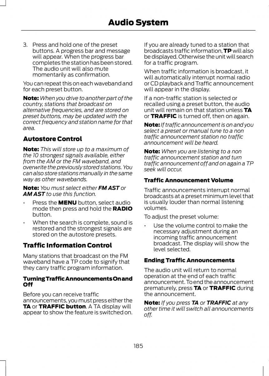 Ford B Max owners manual / page 187