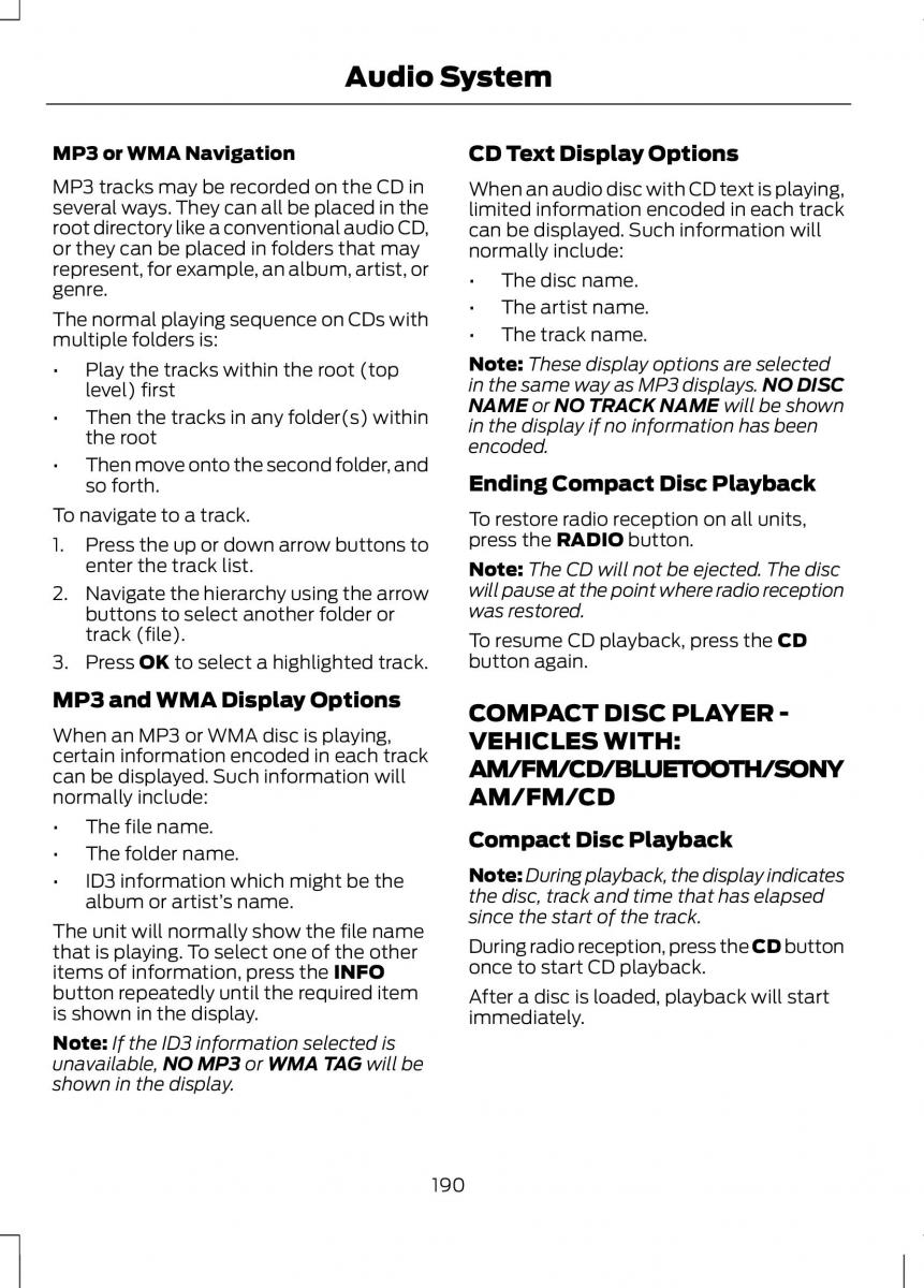 Ford B Max owners manual / page 192