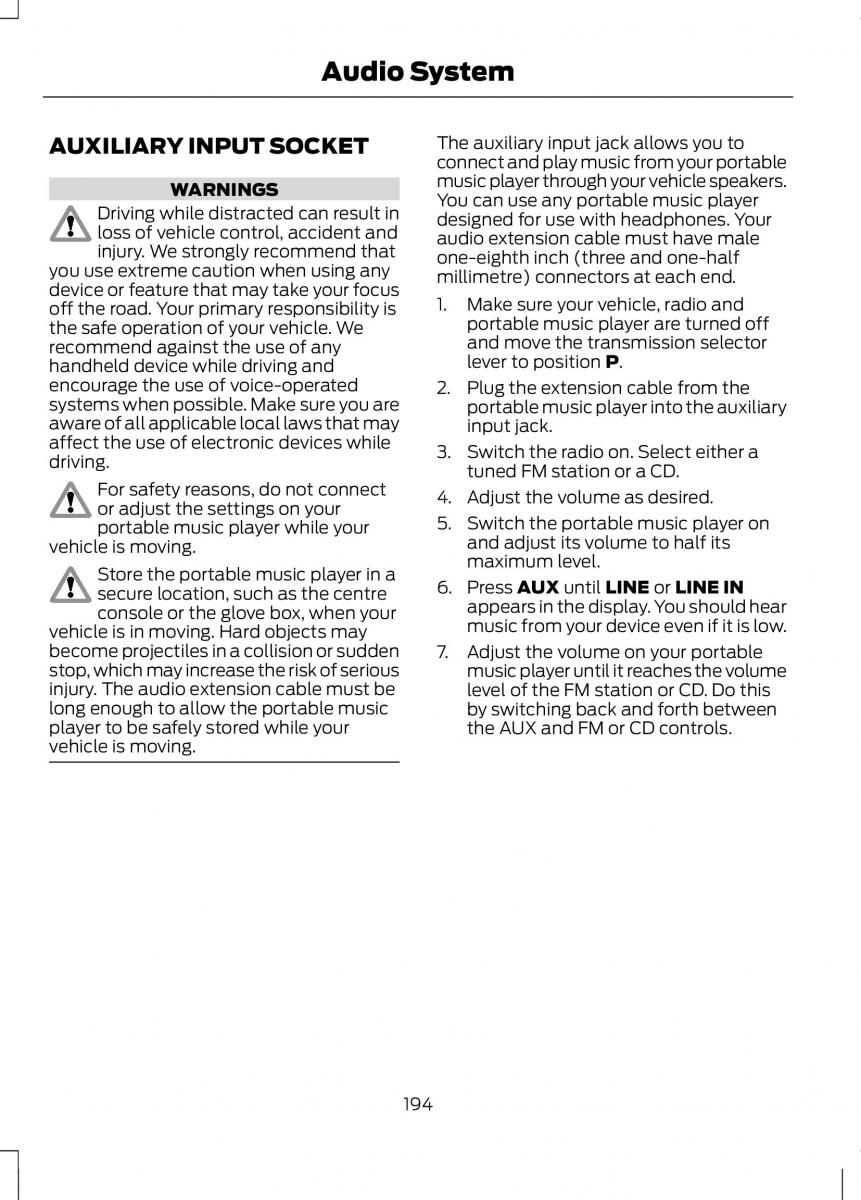 Ford B Max owners manual / page 196