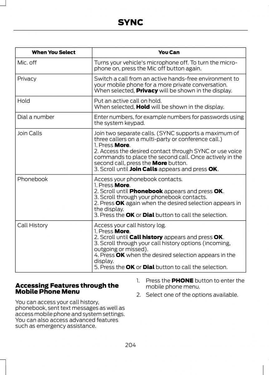 Ford B Max owners manual / page 206