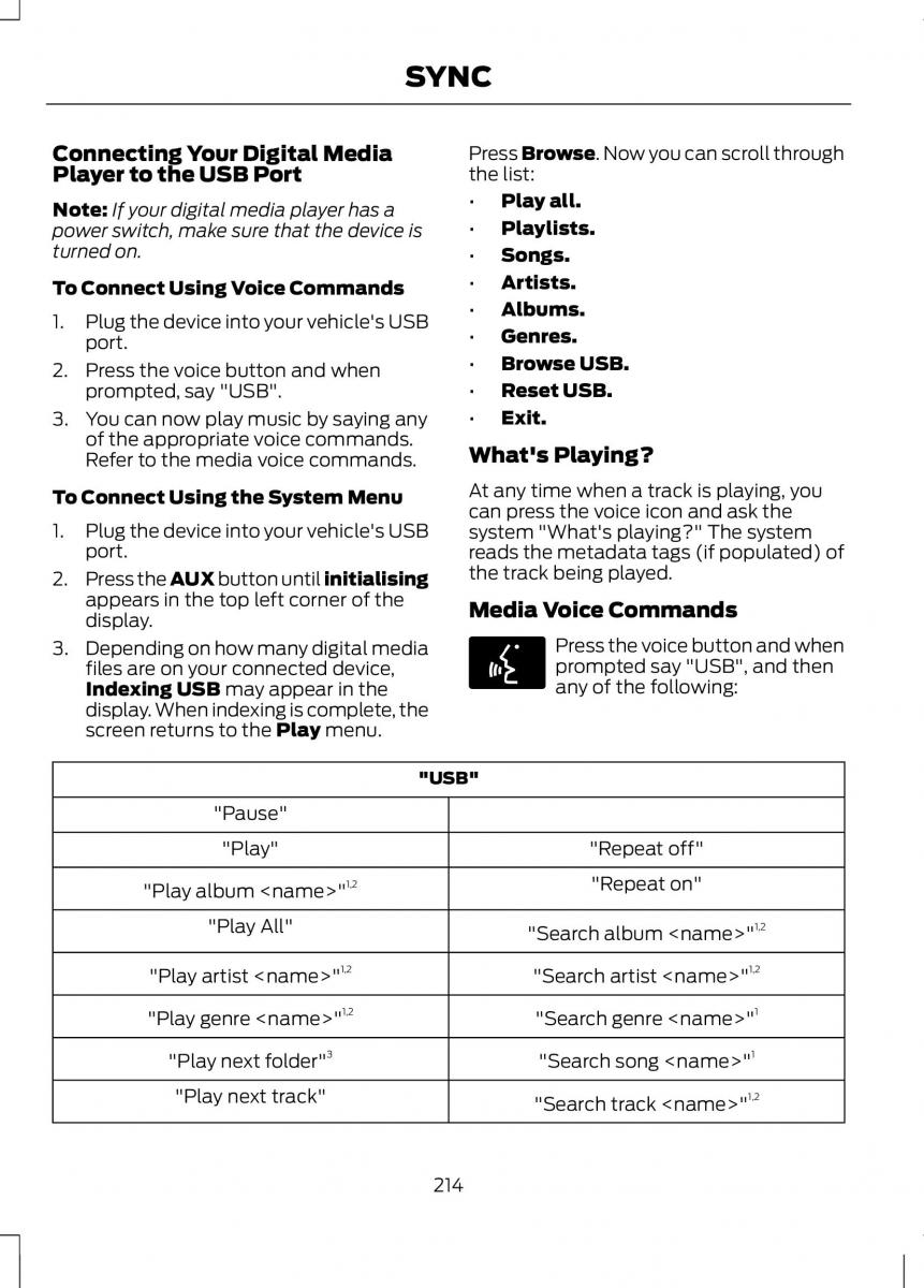 Ford B Max owners manual / page 216