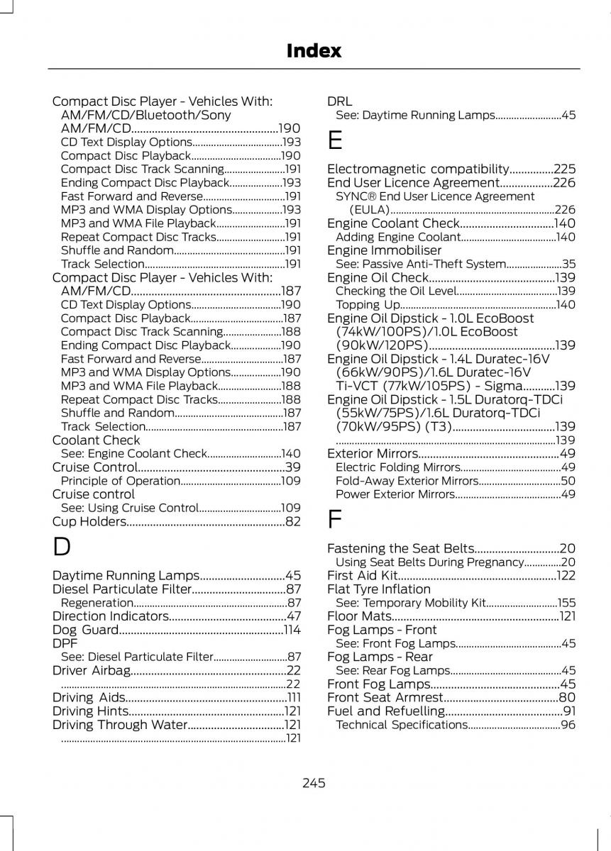 Ford B Max owners manual / page 247