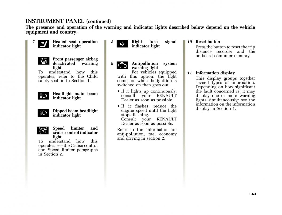 Renault Laguna I 1 owners manual / page 70