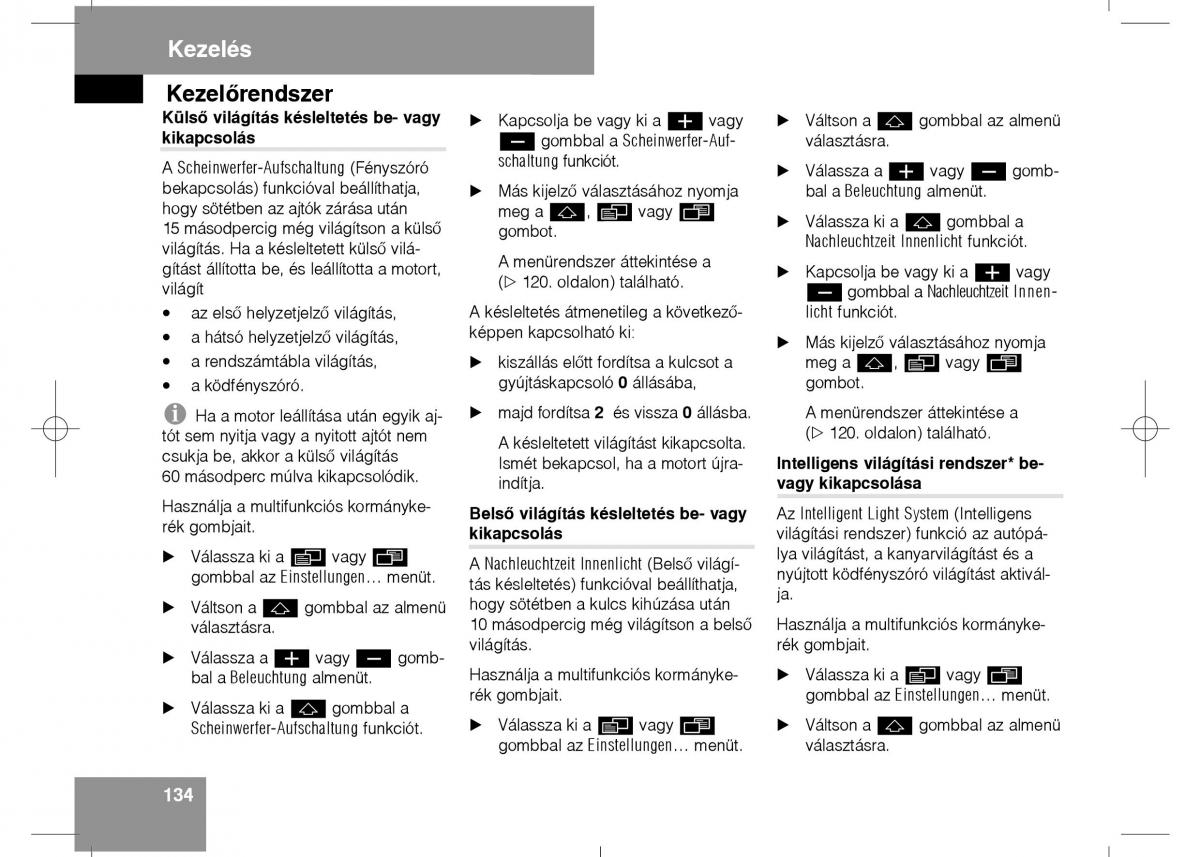 Mercedes Benz E Class W211 Kezelesi utmutato / page 136