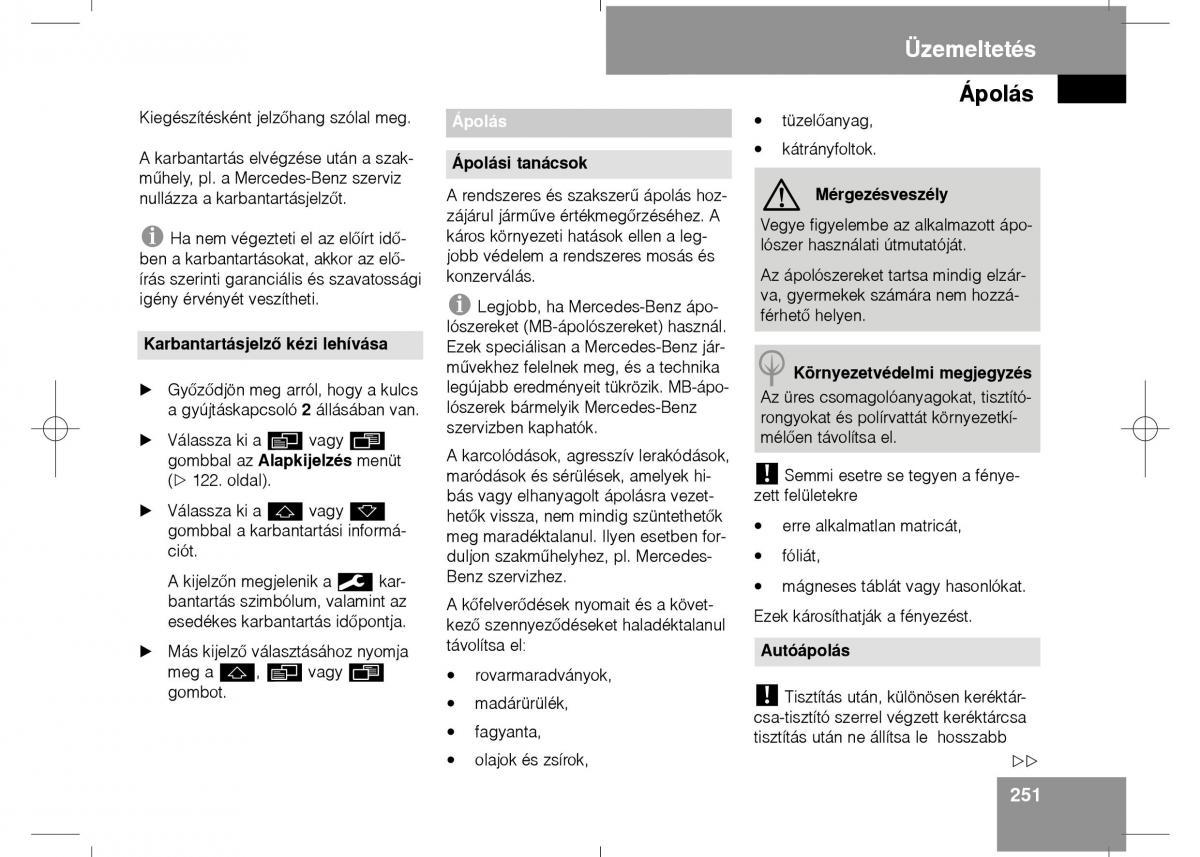 Mercedes Benz E Class W211 Kezelesi utmutato / page 253