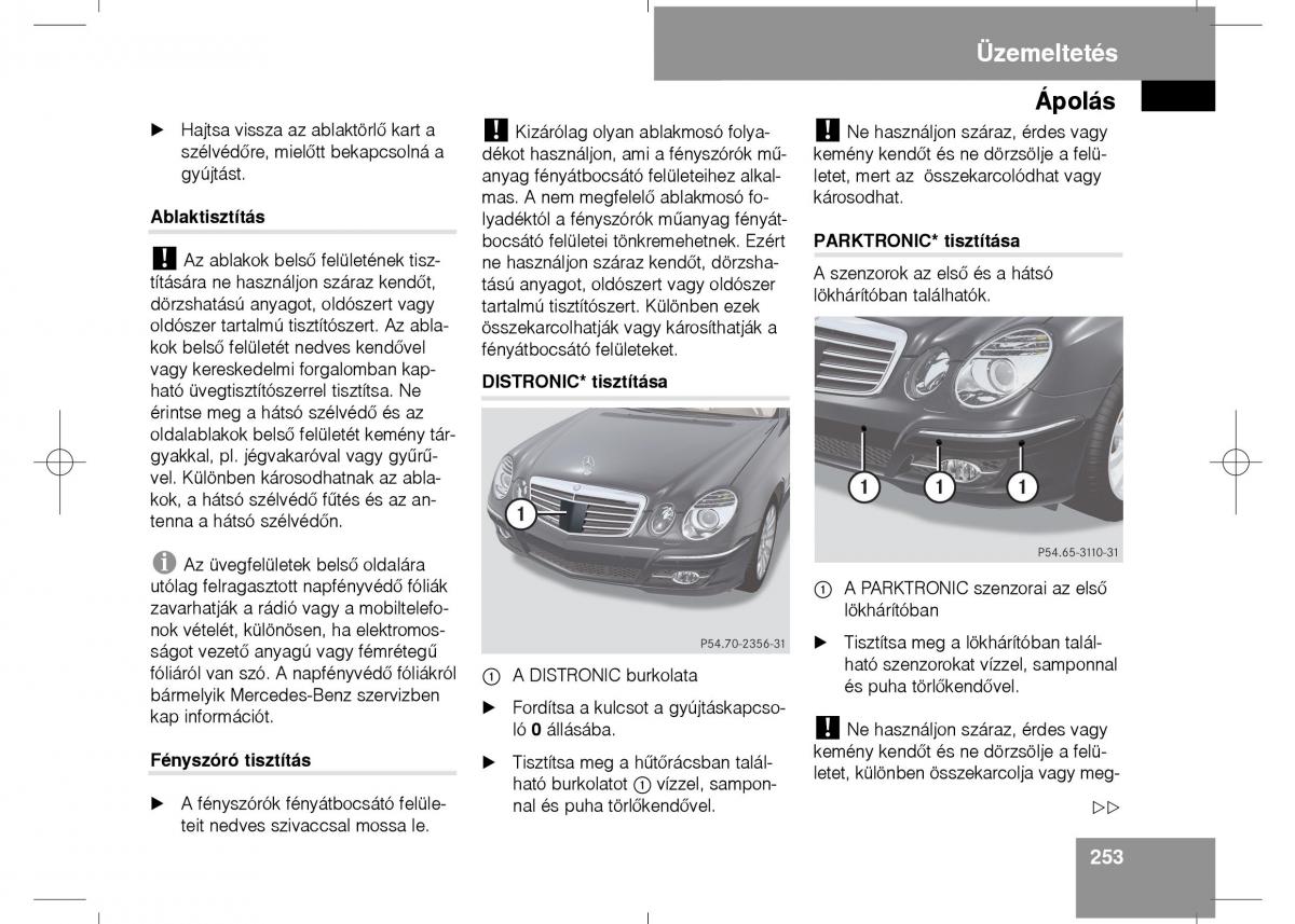 Mercedes Benz E Class W211 Kezelesi utmutato / page 255