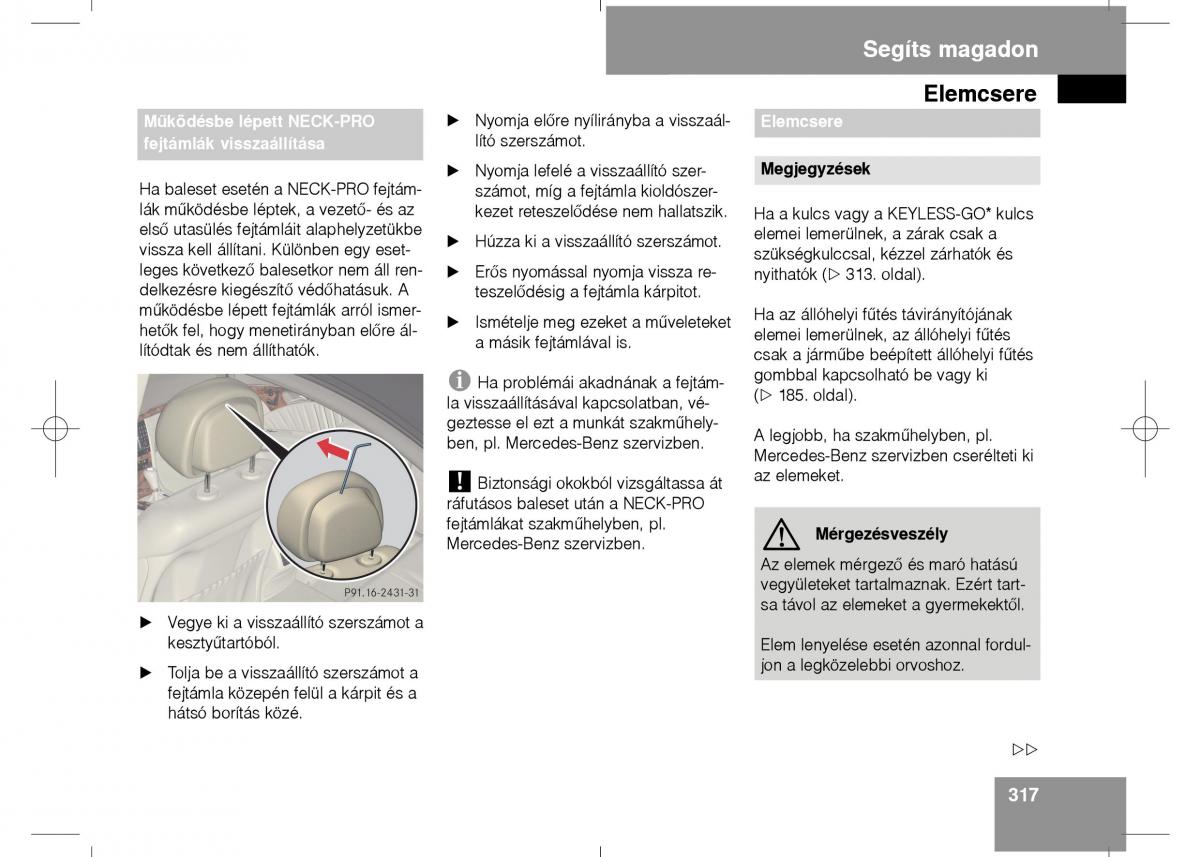 Mercedes Benz E Class W211 Kezelesi utmutato / page 319