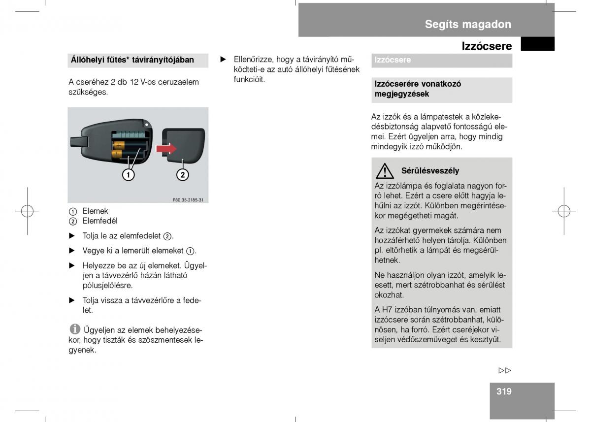 Mercedes Benz E Class W211 Kezelesi utmutato / page 321