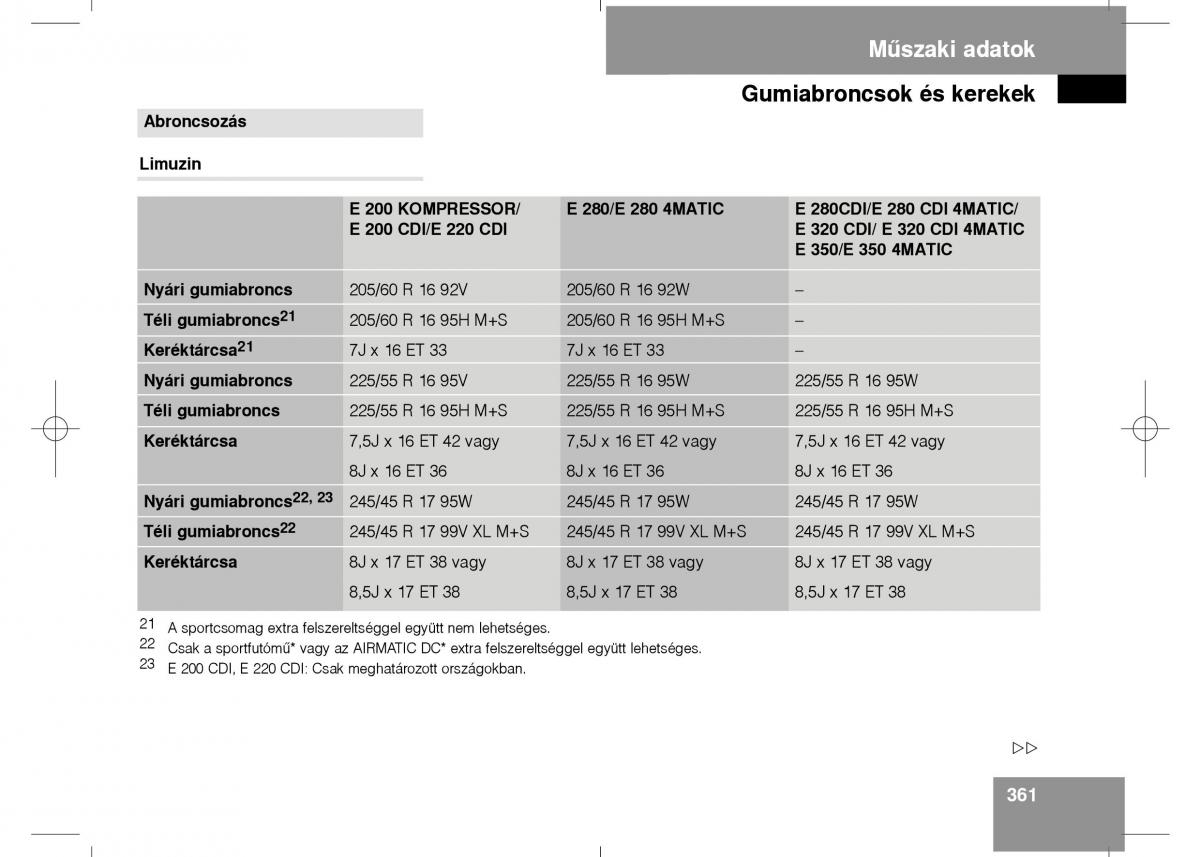 Mercedes Benz E Class W211 Kezelesi utmutato / page 363