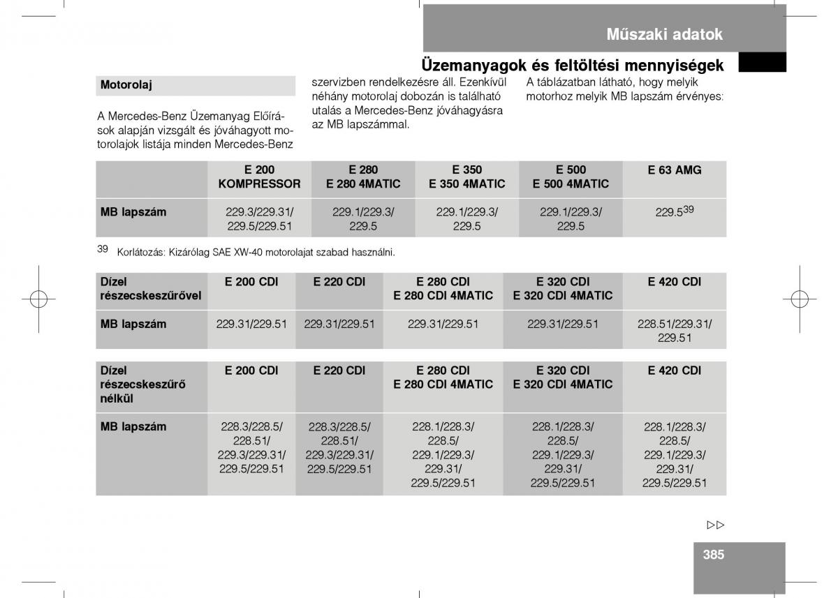 Mercedes Benz E Class W211 Kezelesi utmutato / page 387