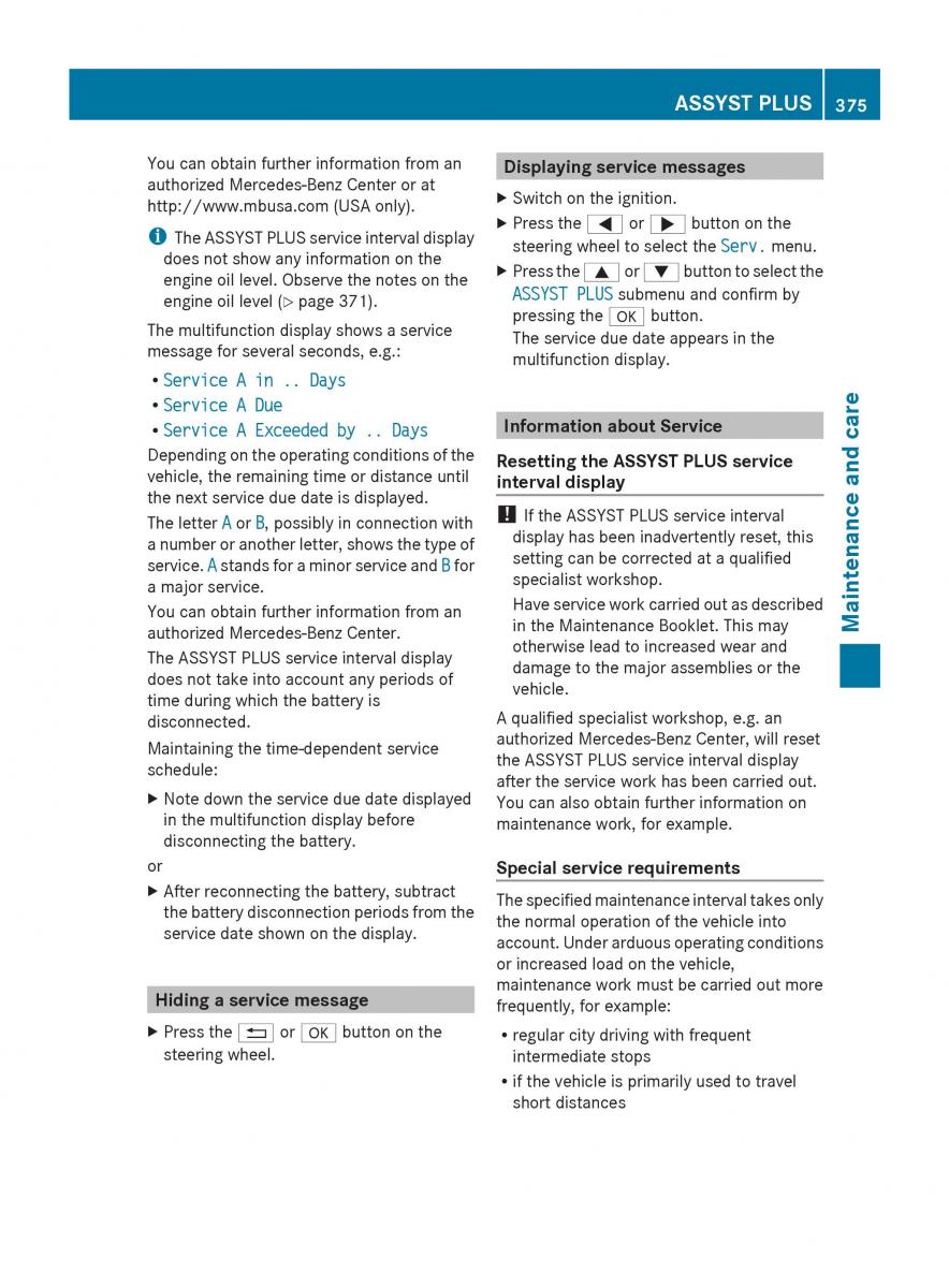 Mercedes Benz GL Class X166 owners manual / page 377