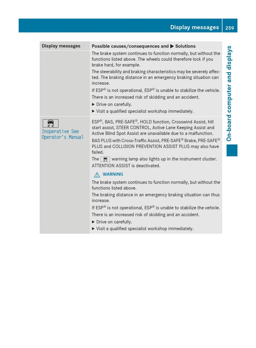 Mercedes Benz GLC Class owners manual / page 261