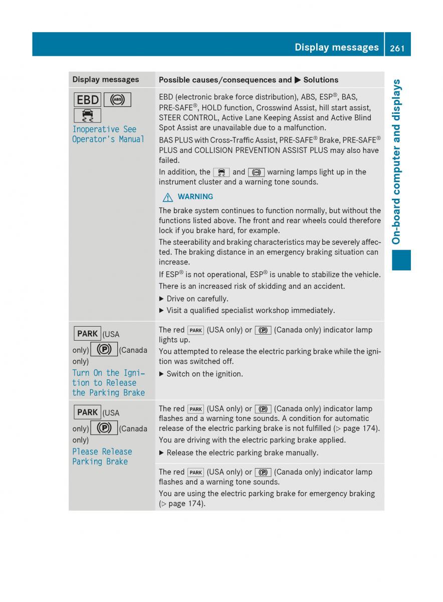 Mercedes Benz GLC Class owners manual / page 263