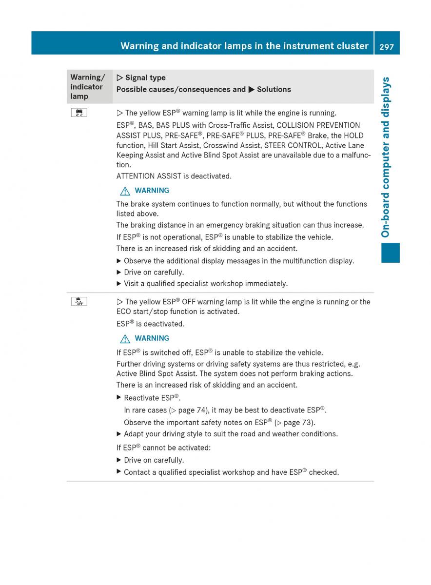 Mercedes Benz GLC Class owners manual / page 299