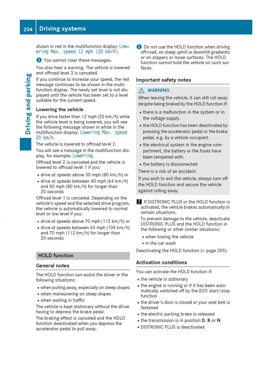 Mercedes Benz GLE Class owners manual / page 206