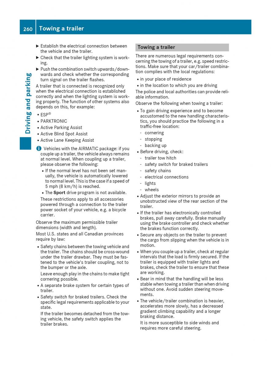 Mercedes Benz GLE Class owners manual / page 262