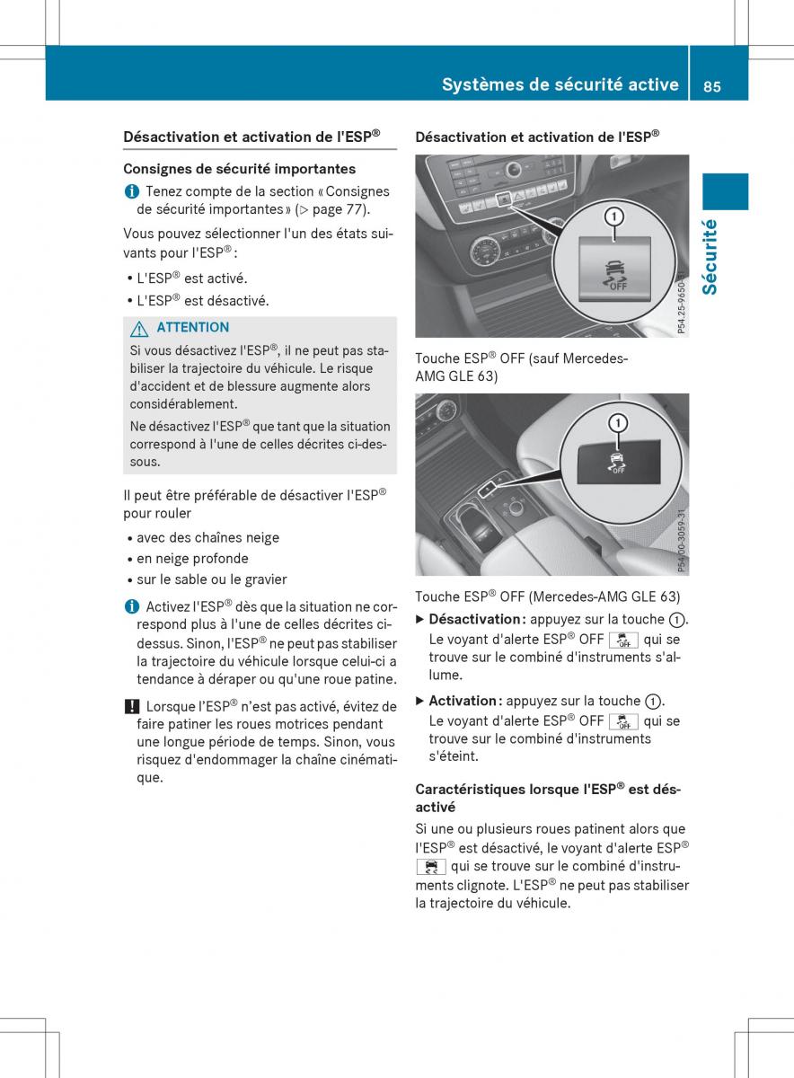 Mercedes Benz GLE Class manuel du proprietaire / page 87