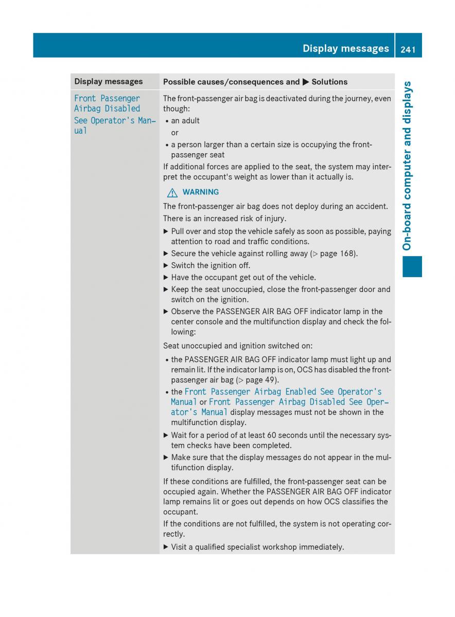 Mercedes Benz GLK Class X204 owners manual / page 243