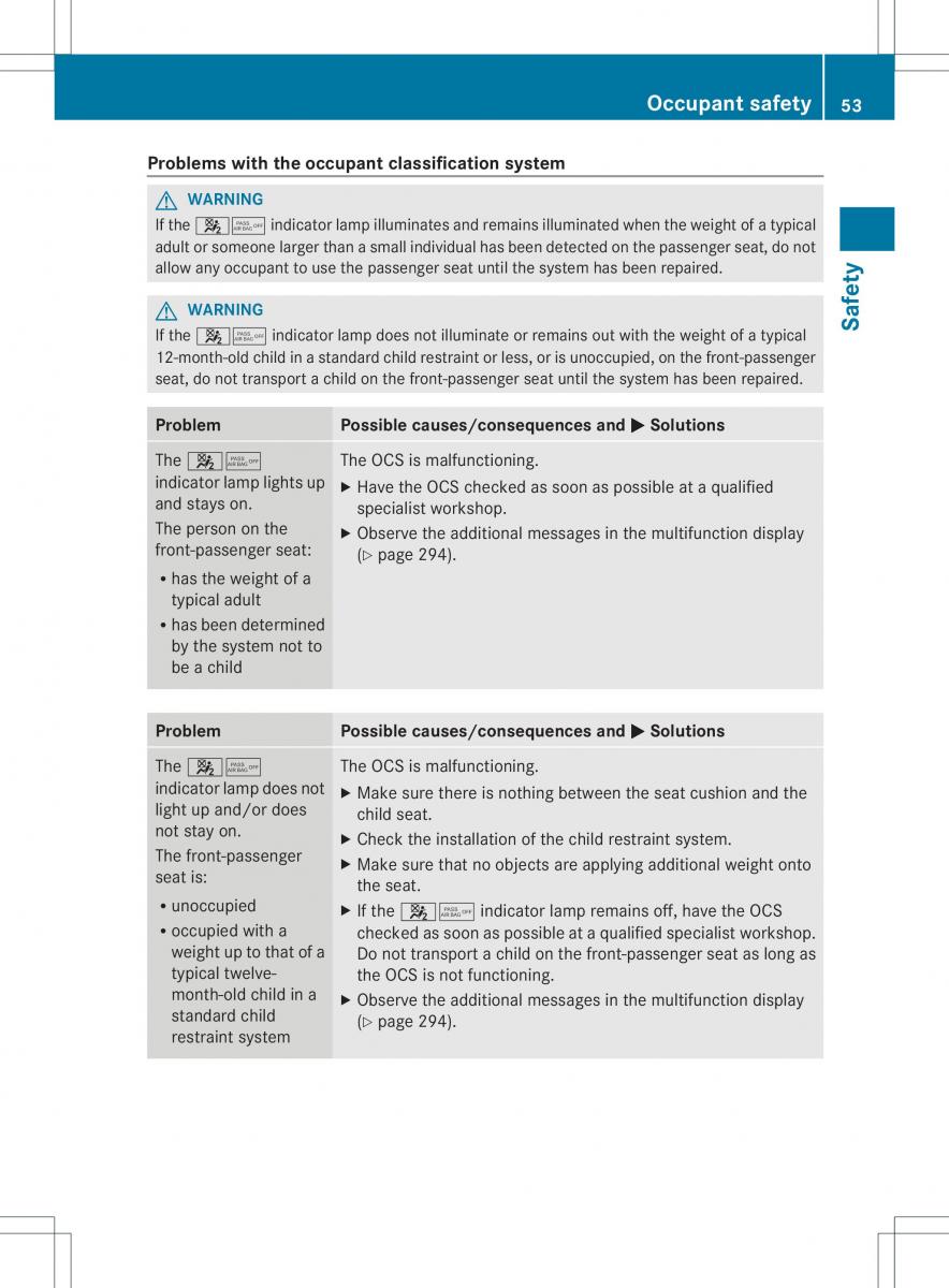 Mercedes Benz ML Class W166 owners manual / page 55