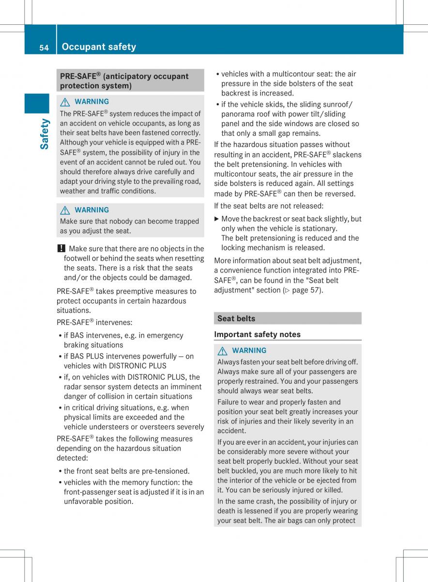 Mercedes Benz ML Class W166 owners manual / page 56