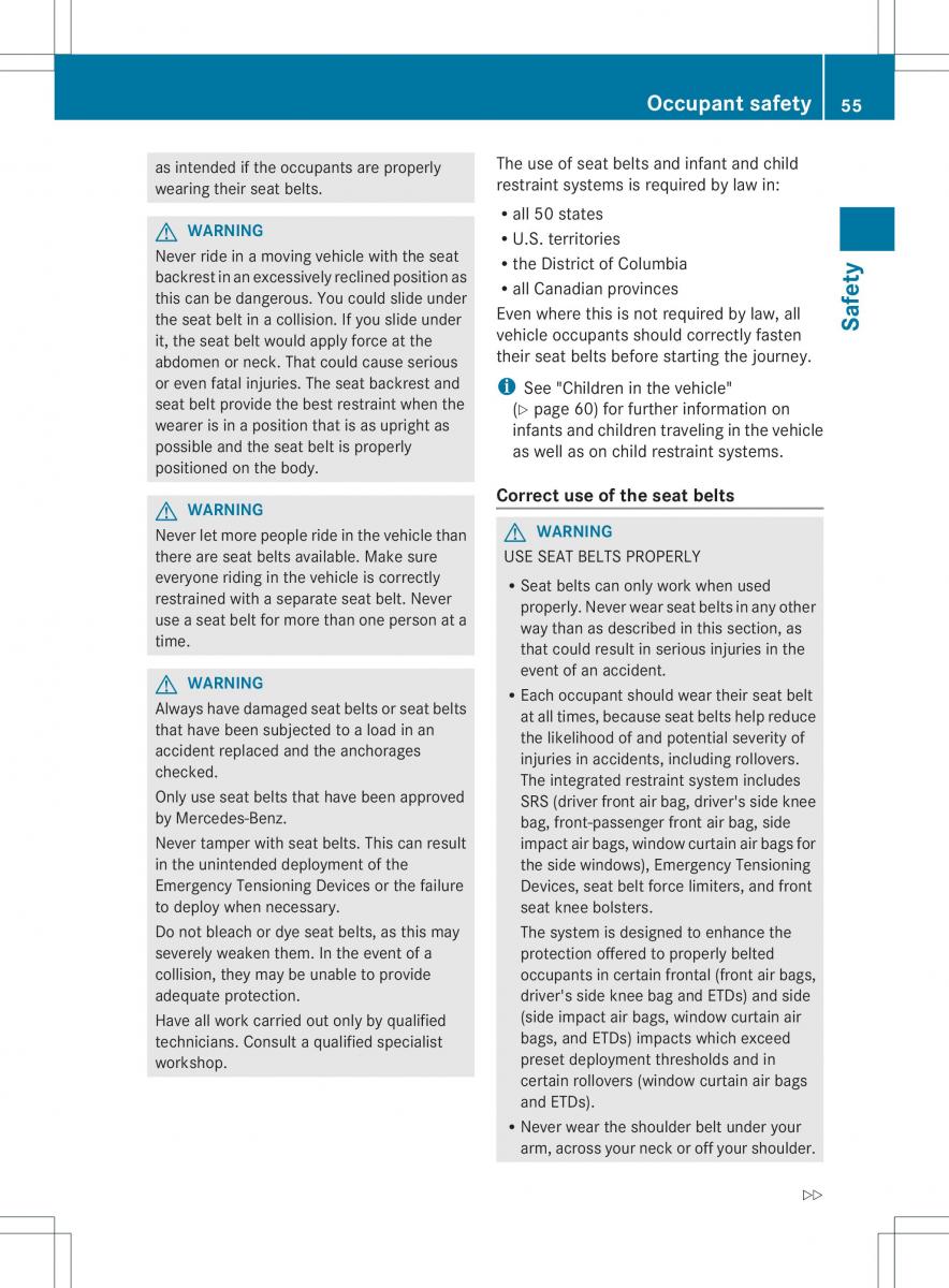 Mercedes Benz ML Class W166 owners manual / page 57