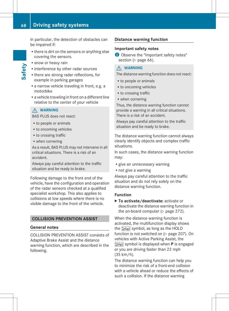 Mercedes Benz ML Class W166 owners manual / page 70