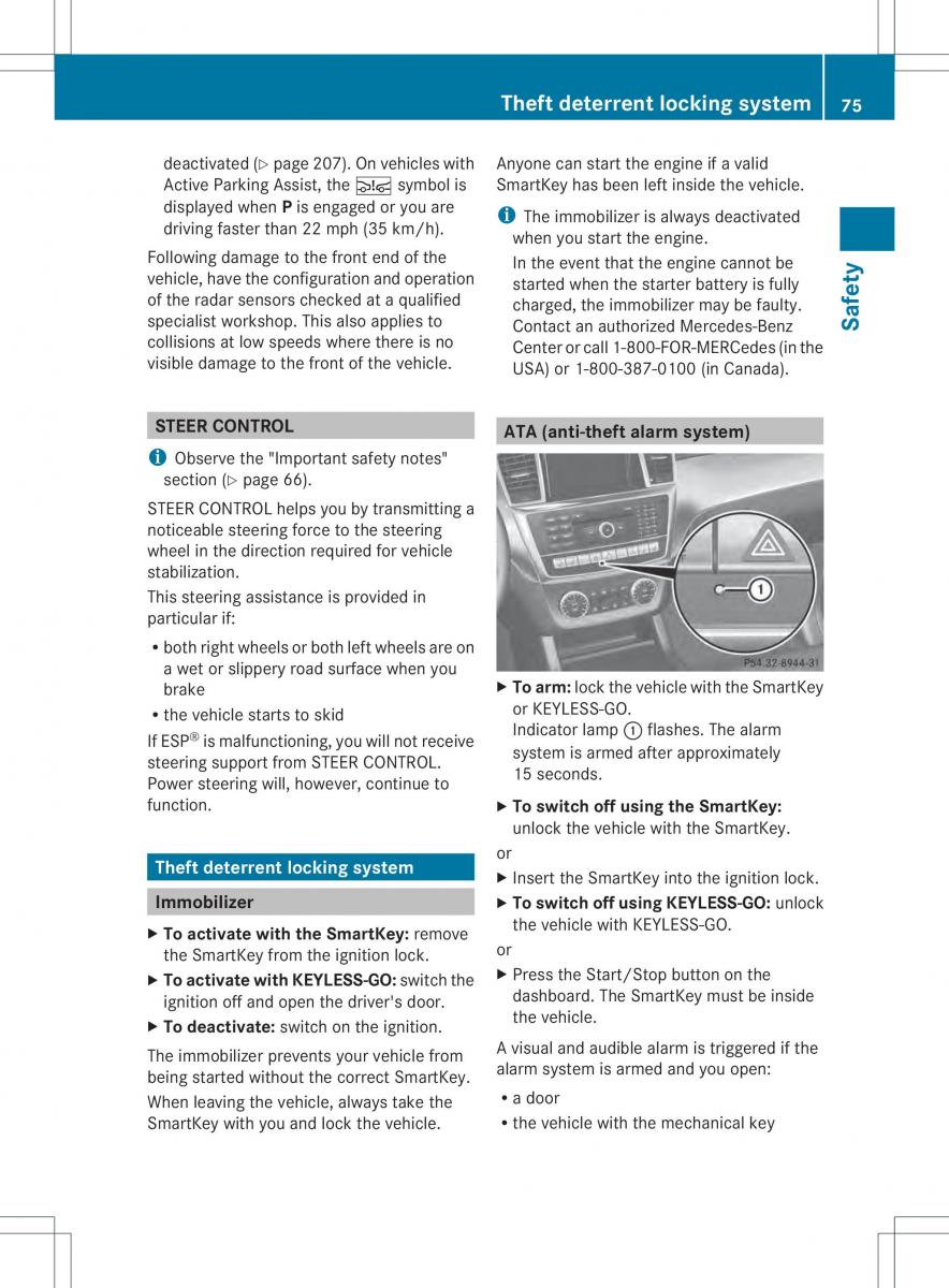 Mercedes Benz ML Class W166 owners manual / page 77