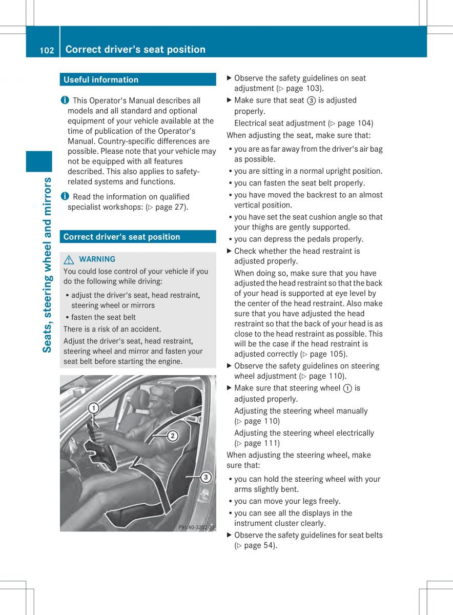 Mercedes Benz ML Class W166 owners manual / page 104