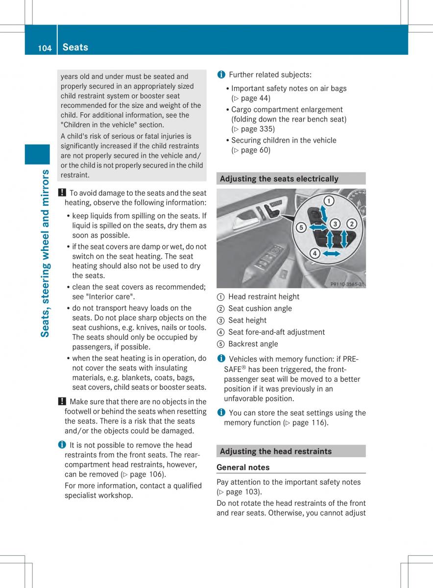 Mercedes Benz ML Class W166 owners manual / page 106