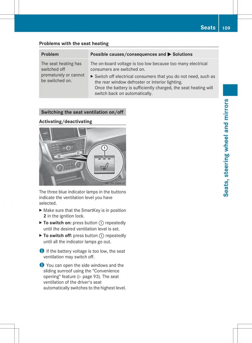 Mercedes Benz ML Class W166 owners manual / page 111