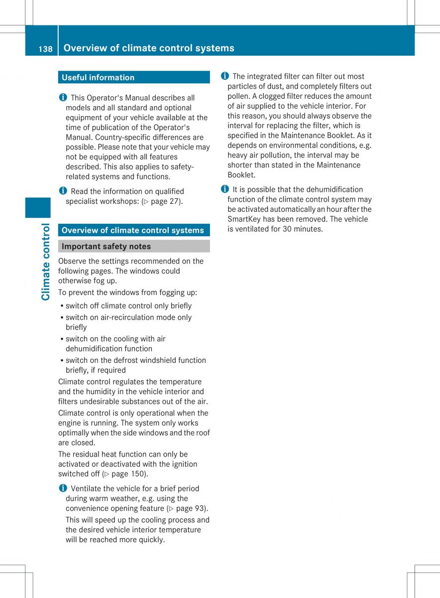 Mercedes Benz ML Class W166 owners manual / page 140