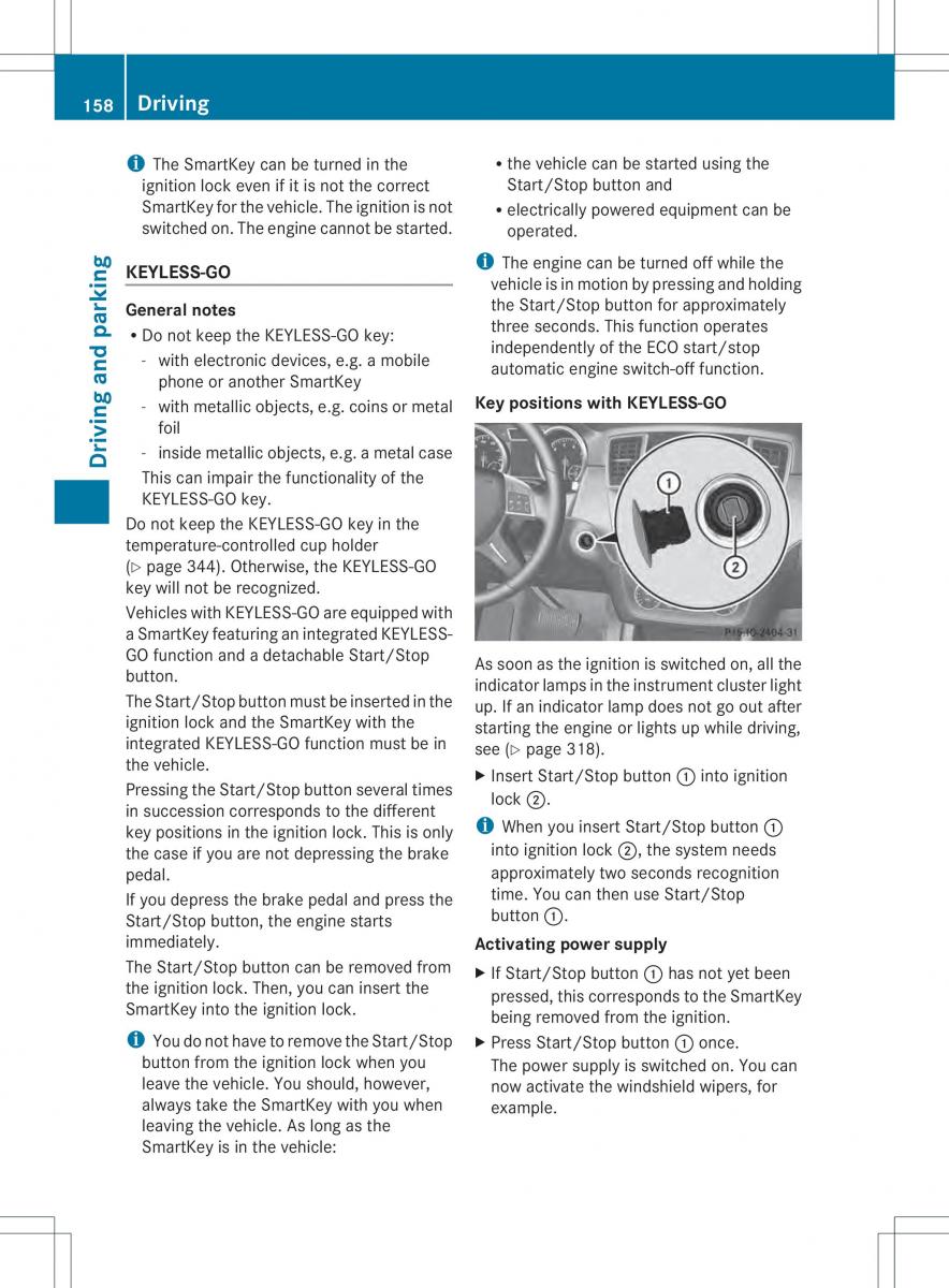 Mercedes Benz ML Class W166 owners manual / page 160