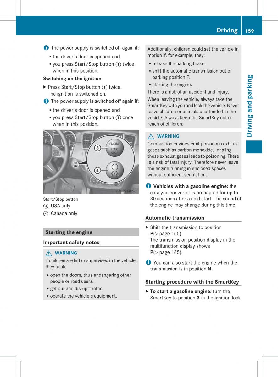 Mercedes Benz ML Class W166 owners manual / page 161