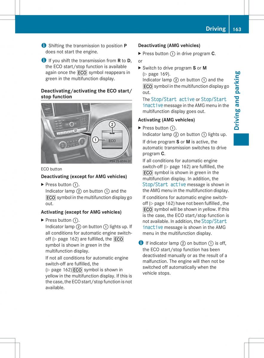 Mercedes Benz ML Class W166 owners manual / page 165