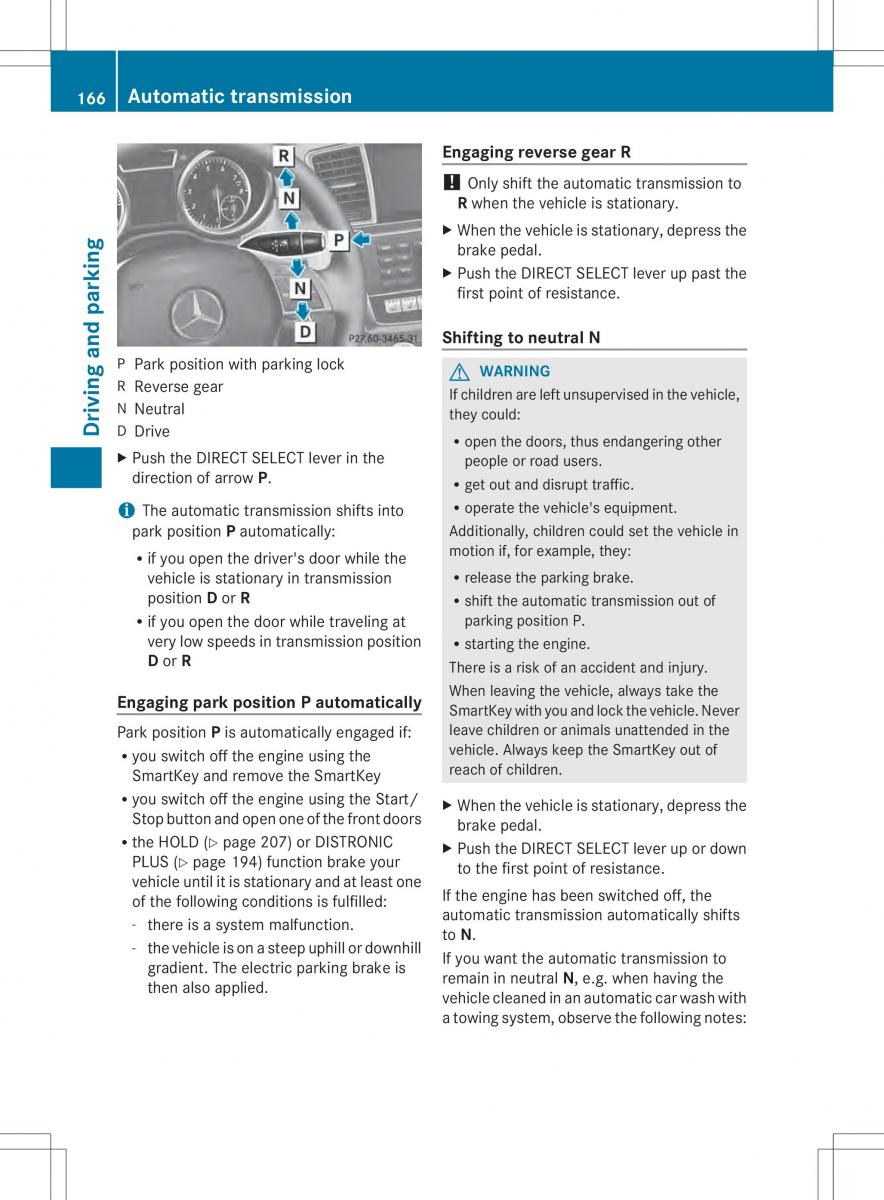 Mercedes Benz ML Class W166 owners manual / page 168