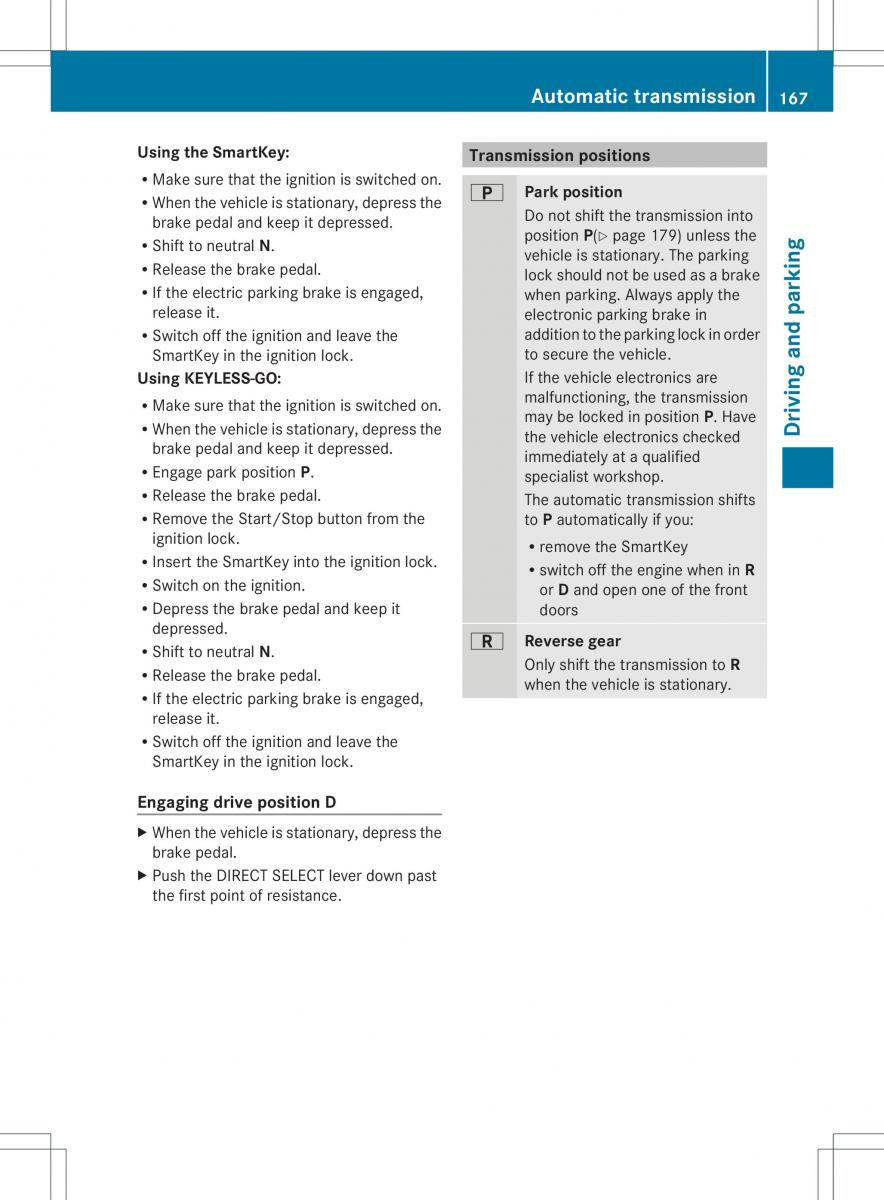 Mercedes Benz ML Class W166 owners manual / page 169