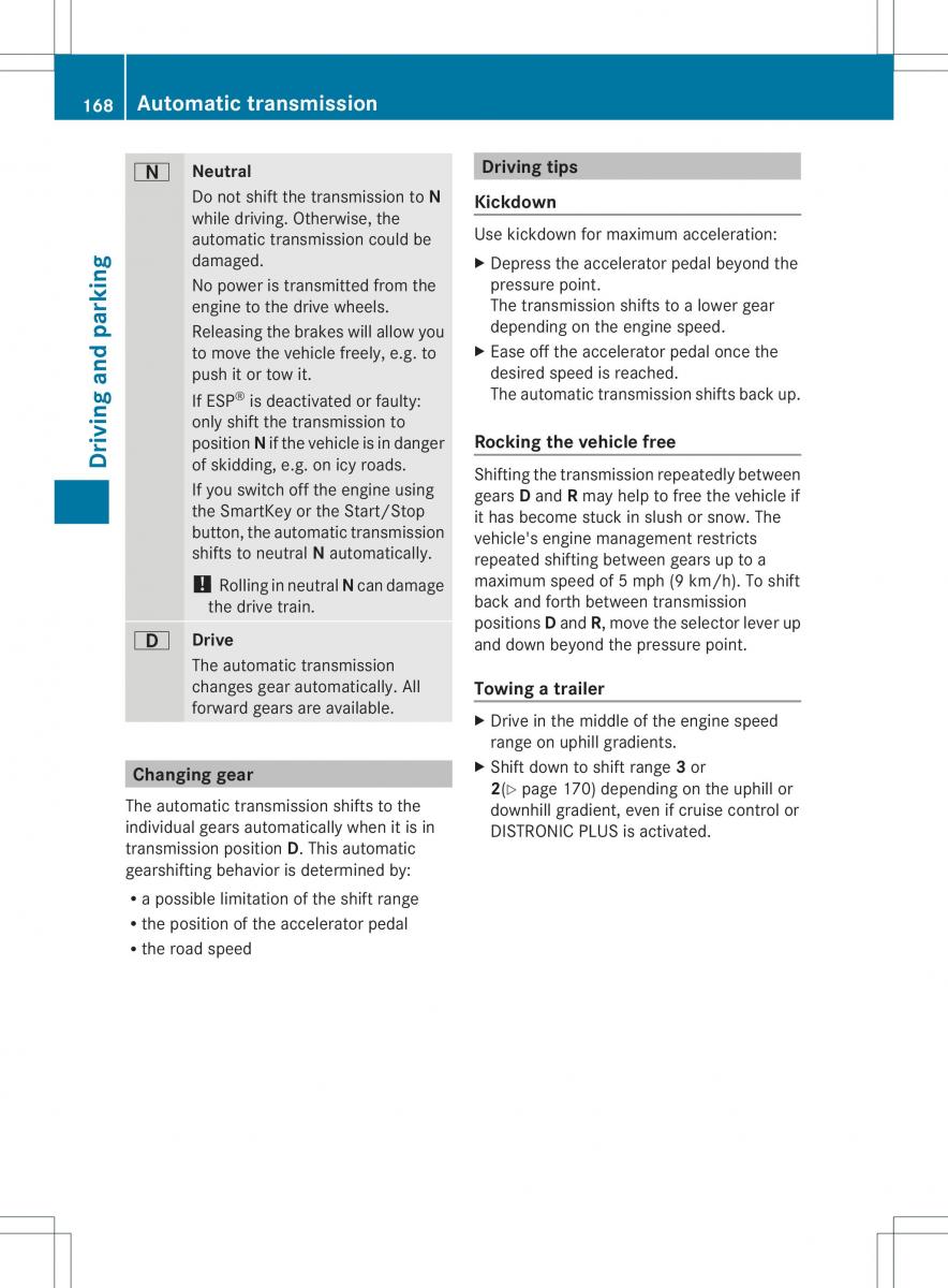 Mercedes Benz ML Class W166 owners manual / page 170