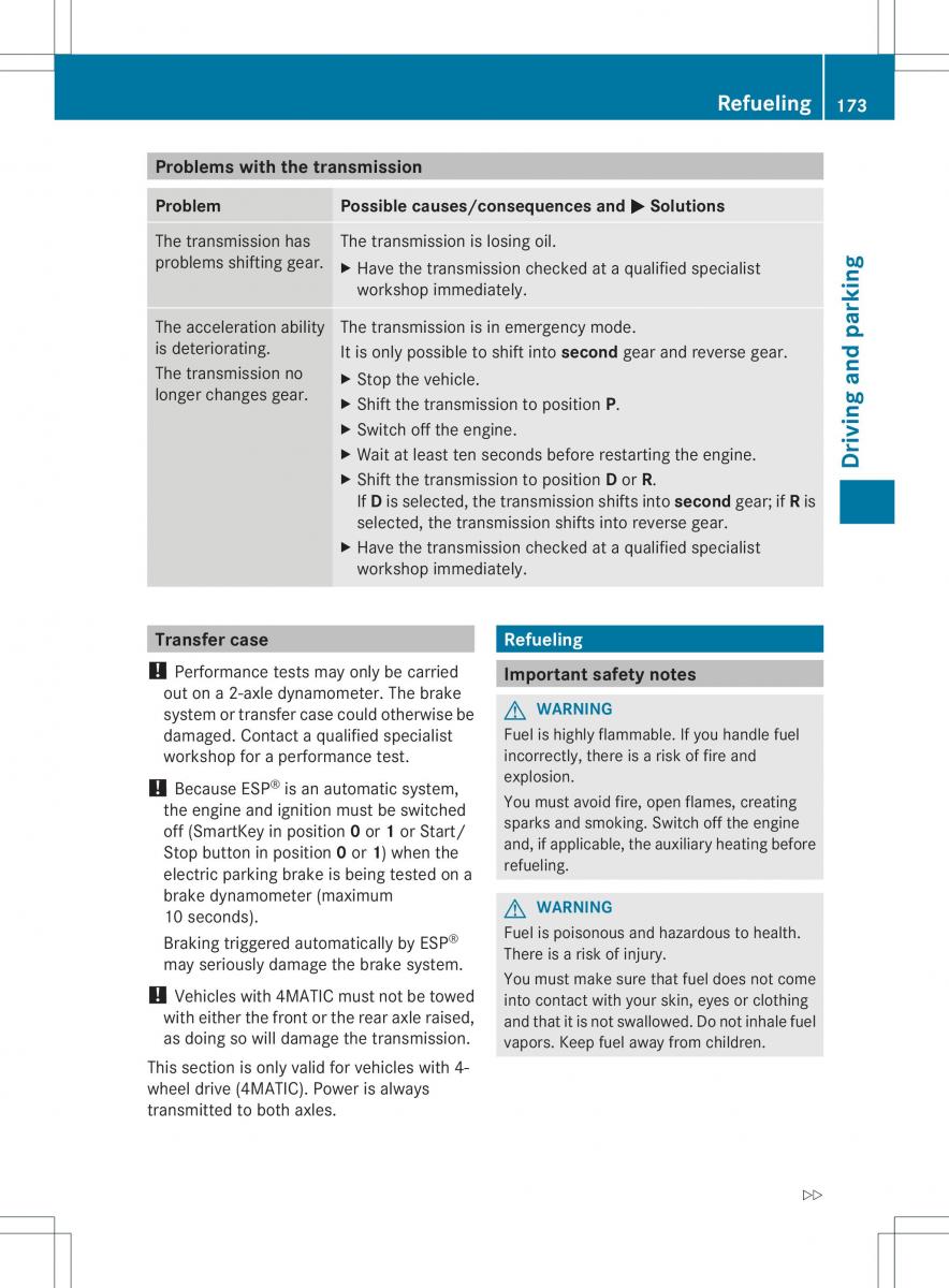 Mercedes Benz ML Class W166 owners manual / page 175