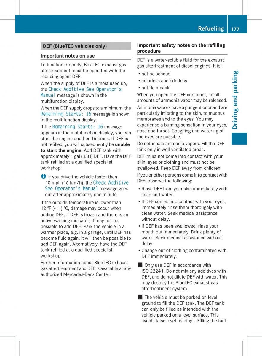 Mercedes Benz ML Class W166 owners manual / page 179