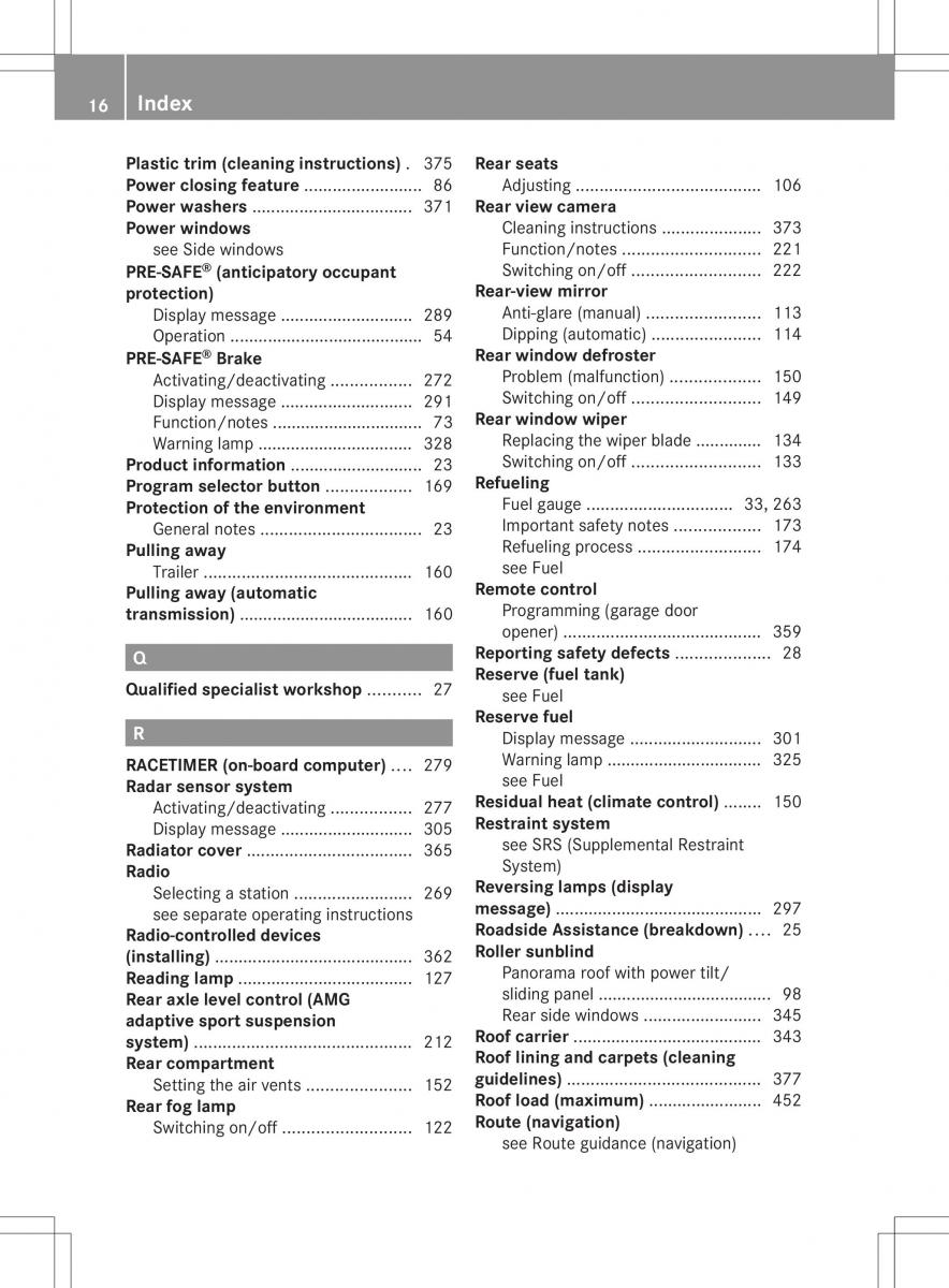 Mercedes Benz ML Class W166 owners manual / page 18